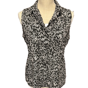 Ann Taylor Black and White Sleeveless Petite Blouse